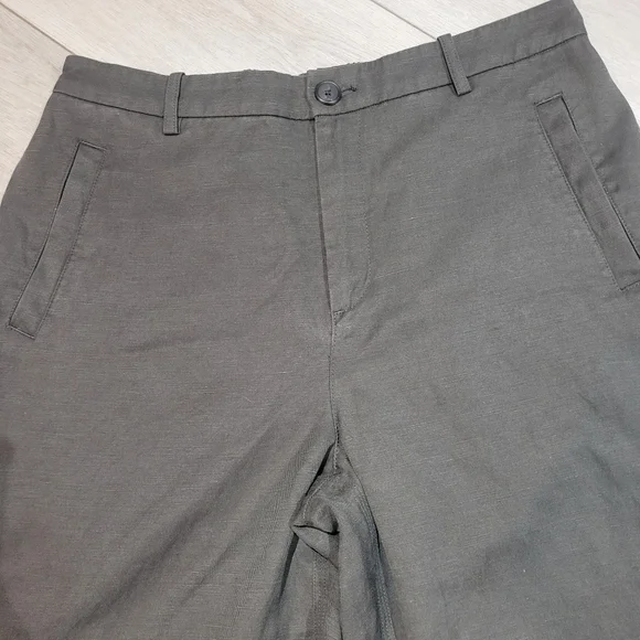 Contemporaine Women's Linen Blend Wide Leg Gathered Hem Cargo Pants Large Green - Picture 3 of 9